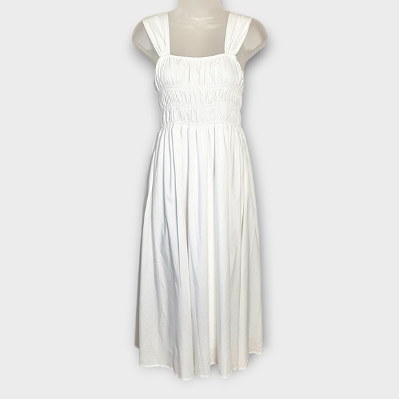 NANETTE LEPORE crisp white cotton ruched bust midi dress sundress size 6 casual - Picture 2 of 7